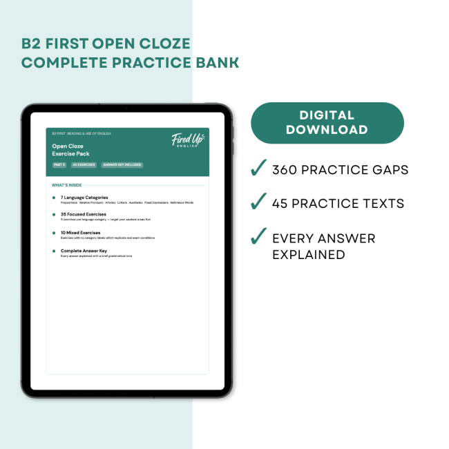 B2 First (FCE) Open Cloze Practice Pack | Reading & Use of English Part 2 